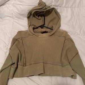 Free People Olive Green Waffle Knit Hoodie
